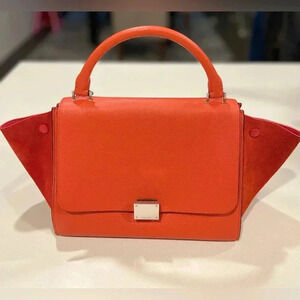 Celine Medium Trapeze Bag Vermillion Coral Red Top Handle Purse